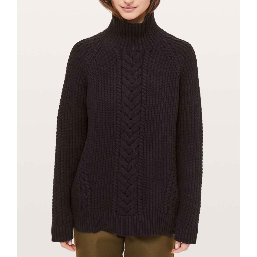 Lululemon Black Bring The Cozy Cable Knit Turtleneck Sweater - Size 2